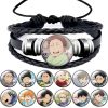 1 Pcs Fashion Anime Haikyuu Volleyball Boys Hand woven Adjustable Leather Bracelet Glass Bangle Wristband Men - Haikyuu Store