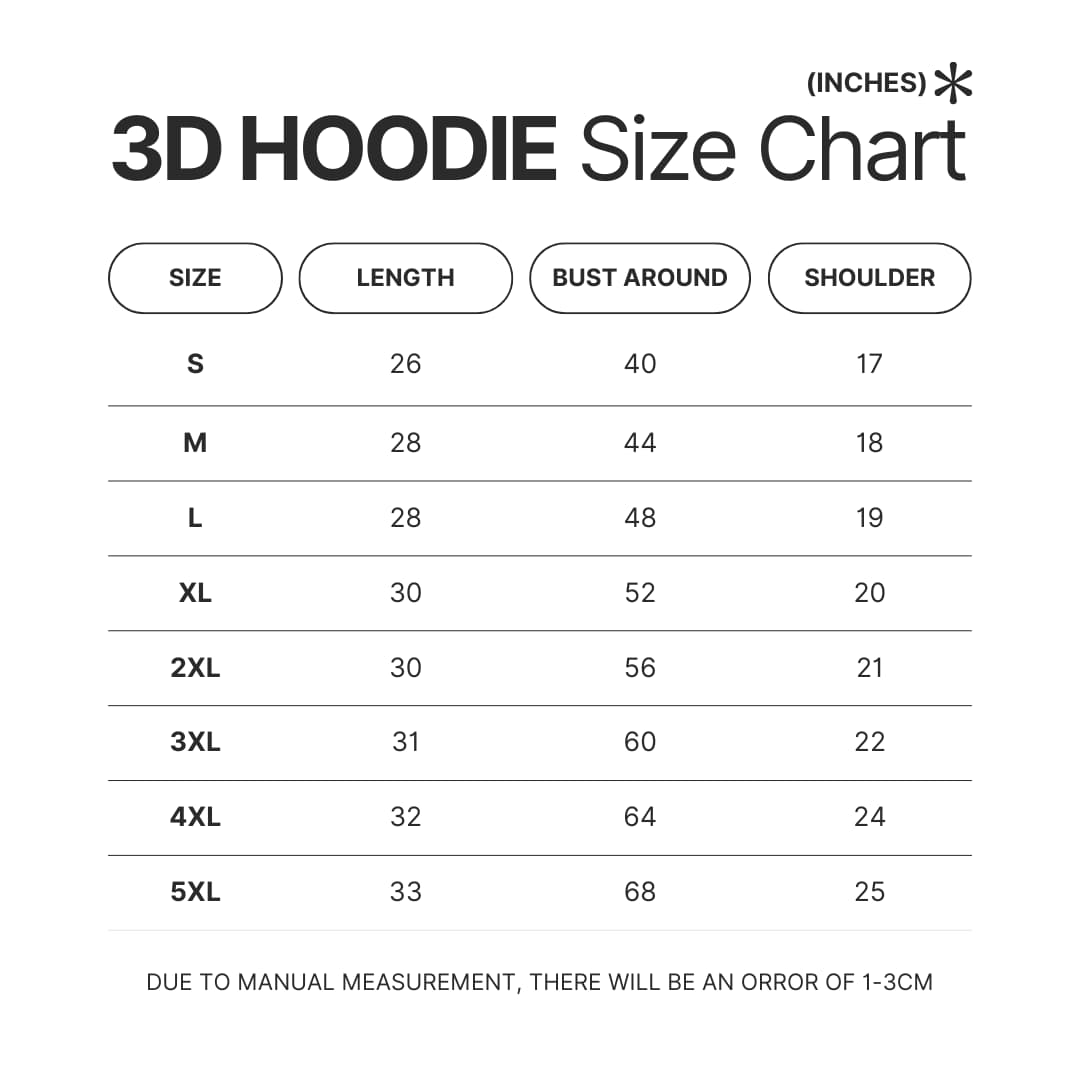 3D Hoodie Size Chart - Haikyuu Store