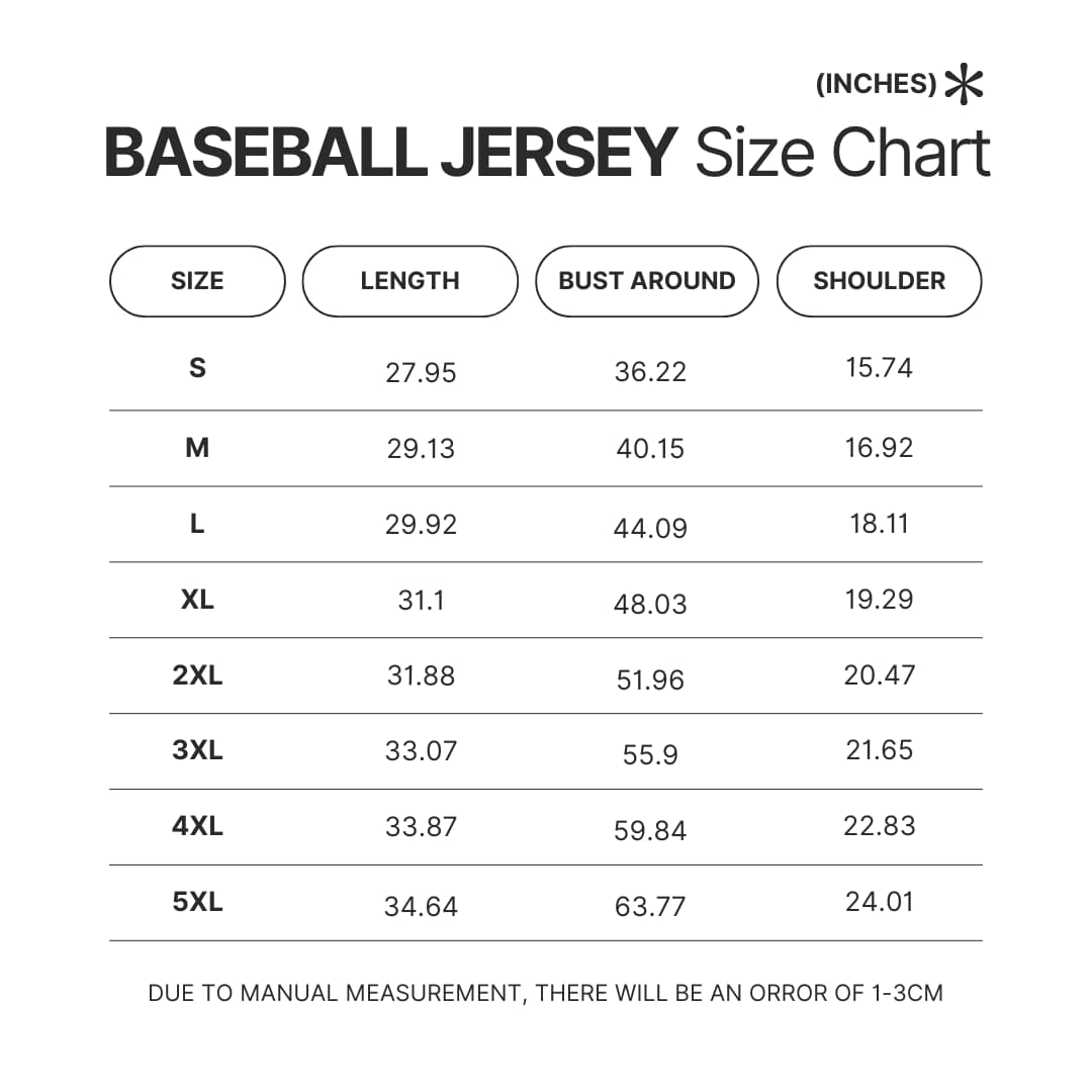 Baseball Jersey Size Chart - Haikyuu Store