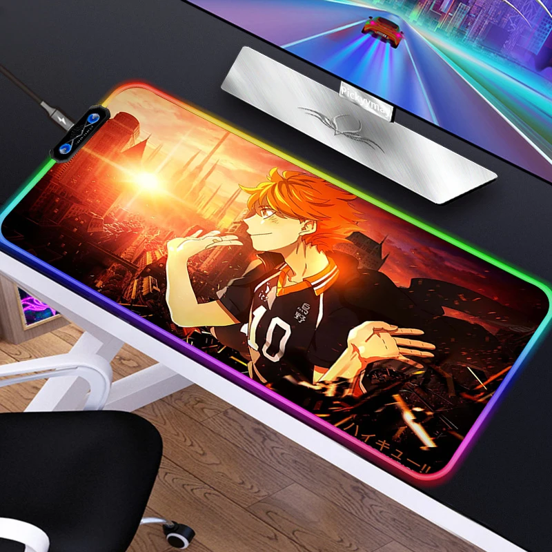 Anime Haikyuu Mousepad Gaming Mouse Pad RGB LED Gamer Mat Computer Desk Padmouse USB Keyboard mat 1 - Haikyuu Store